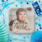 ミニマルベビーバプテスマ招待状と写真 ペーパープレート (パーティー)