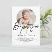 ミニマルベビーバプテスマ招待状と写真 招待状 (スタンド正面)