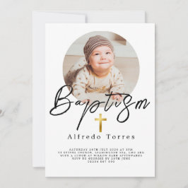 ミニマルベビーバプテスマ招待状と写真 招待状