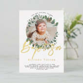 ミニマルベビーバプテスマ招待状と写真 箔招待状 (立ち正面)