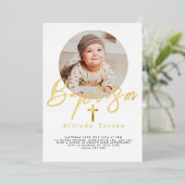 ミニマルベビーバプテスマ招待状と写真 箔招待状 (立ち正面)