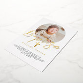 ミニマルベビーバプテスマ招待状と写真 箔招待状 (回転した状態)