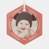 ミニマルベビーフォトオレンジ初めてのクリスマス ガラスオーナメント (正面)