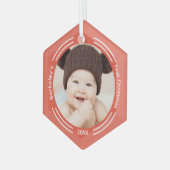ミニマルベビーフォトオレンジ初めてのクリスマス ガラスオーナメント (正面左)
