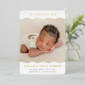 ミニマルベビーフォトシンプルー導入波端 箔招待状 (立ち正面)