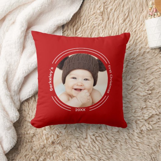 ミニマルベビーフォトレッド初めてのクリスマス クッション (ブランケット)