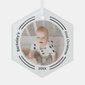 ミニマルベビーフォト初めてのクリスマス ガラスオーナメント (正面)