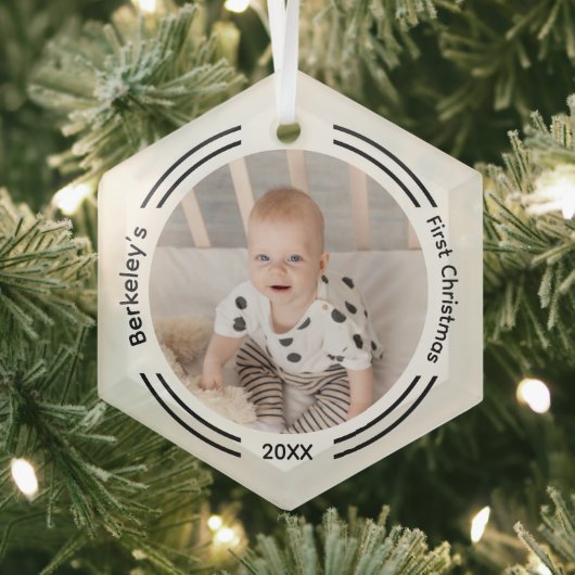 ミニマルベビーフォト初めてのクリスマス ガラスオーナメント (インサイチュ)