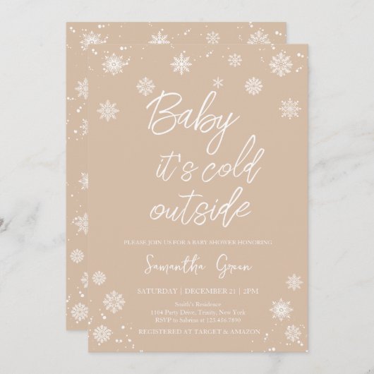 ミニマルベビーベビーシャワー外は寒い 招待状 (正面/裏面)