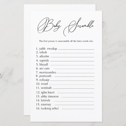 ミニマルベビーワードスクランブルゲーム男女兼用 (正面/裏面)