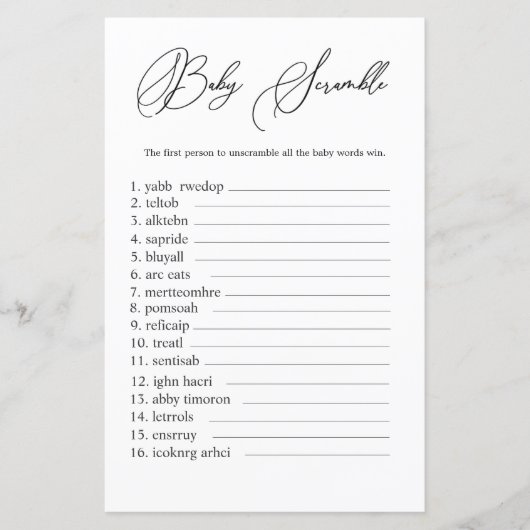 ミニマルベビーワードスクランブルゲーム男女兼用 (正面)