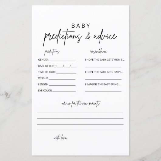 ミニマルベビー予測およびアドバイスカード (正面)