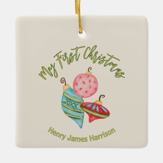 ミニマルベビー初めてのクリスマス男女兼用 セラミックオーナメント (正面)