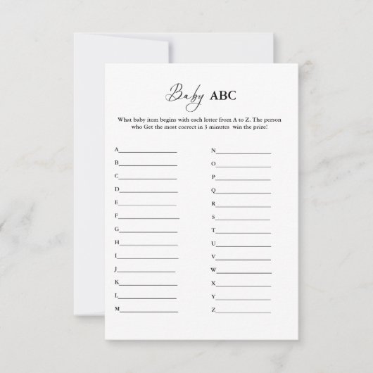 ミニマルベビーABCベビーシャワーゲームカード 招待状 (正面)