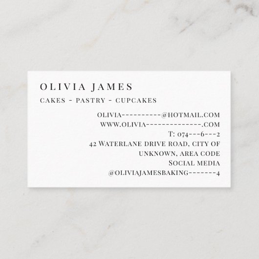 ミニマルベーキング製品ベーカリーパティシシェフケーキ 名刺 (裏面)