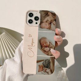 ミニマルベージュスクリプト3枚フォトコラージュ iPhone 15ケース