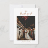 ミニマルベージュパームリーフウェディングフォト サンキューカード (正面)