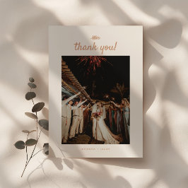 ミニマルベージュパームリーフウェディングフォト サンキューカード