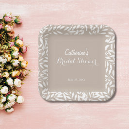 ミニマルベージュリーフ ブライダルシャワー ペーパープレート