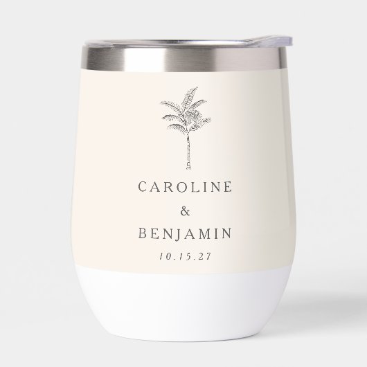 ミニマルベージュ色パームツリーラインアートカスタムウェディング (左面)