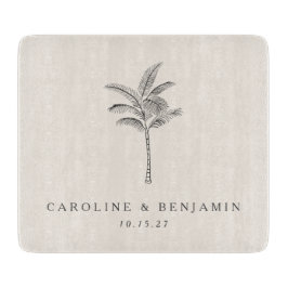 ミニマルベージュ色パームツリーラインアートカスタムウェディング カッティングボード