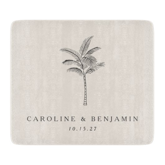 ミニマルベージュ色パームツリーラインアートカスタムウェディング カッティングボード (正面)