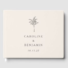 ミニマルベージュ色パームツリーラインアートカスタムウェディング ゲストブック