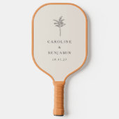 ミニマルベージュ色パームツリーラインアートカスタムウェディング ピックルボールラケット (裏面)