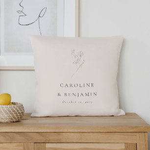 ミニマルベージュ色フローララインア結婚ートのカスタム クッション