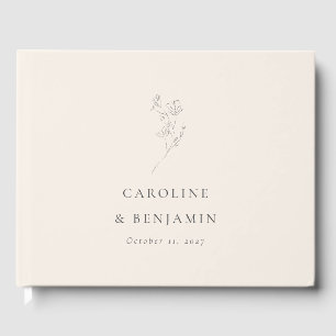 ミニマルベージュ色フローララインア結婚ートのカスタム ゲストブック
