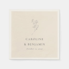 ミニマルベージュ色フローララインア結婚ートのカスタム スタンダードカクテルナプキン