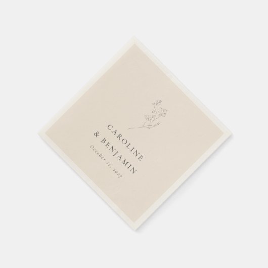 ミニマルベージュ色フローララインア結婚ートのカスタム スタンダードカクテルナプキン (角)