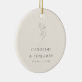 ミニマルベージュ色フローララインア結婚ートのカスタム セラミックオーナメント (右)