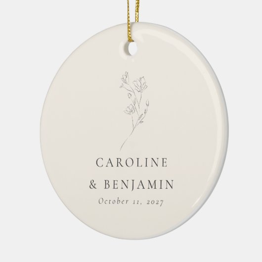 ミニマルベージュ色フローララインア結婚ートのカスタム セラミックオーナメント (左)