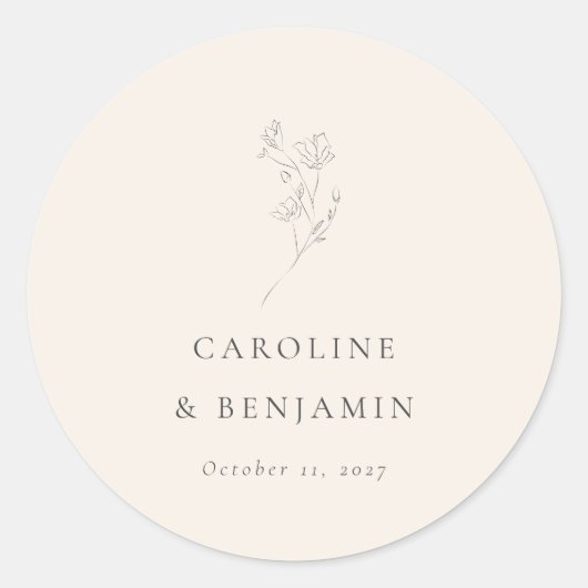 ミニマルベージュ色フローララインア結婚ートのカスタム ラウンドシール (正面)