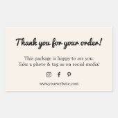 ミニマルベージュ色ホワイトブラックサンキューショップ 長方形シール (正面)