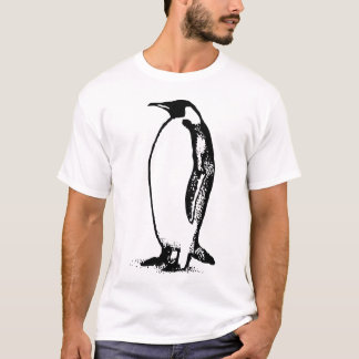 ミニマルペンギンのシルエット – 白黒ステンシル Tシャツ