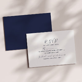 ミニマルホワイトとネイビーブルーの結婚式RSVPカード 出欠カード