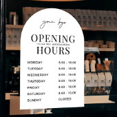 ミニマルホワイトアーチビジネスロゴ営業時間 ウィンドウサイン