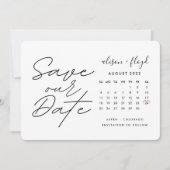 ミニマルホワイト手書きフォントの結婚予定日カレンダー 招待状 (正面)