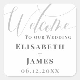 ミニマルホワイト&グレー書道シック結婚ズ スクエアシール
