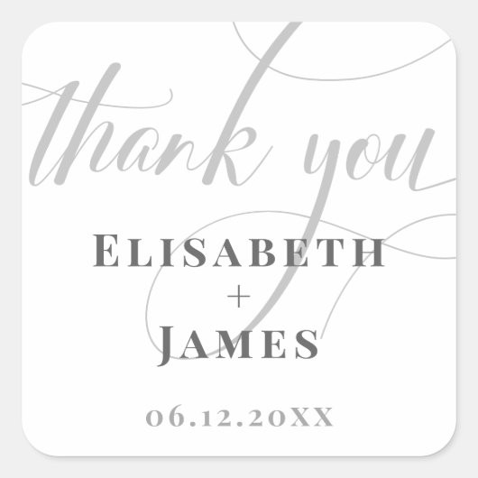 ミニマルホワイト&グレー書道シック結婚ズ スクエアシール (正面)