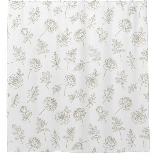 ミニマルボタニカルラインアートパターン (8) シャワーカーテン (正面)