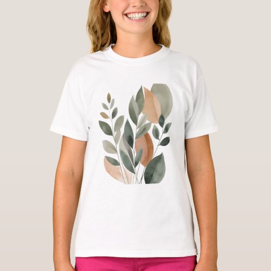 ミニマルボタニカルリーフパターン Tシャツ (正面)
