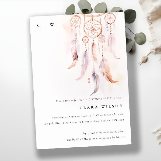 ミニマルボヘミアンフェアドリームキャッチャー誕生日 招待状