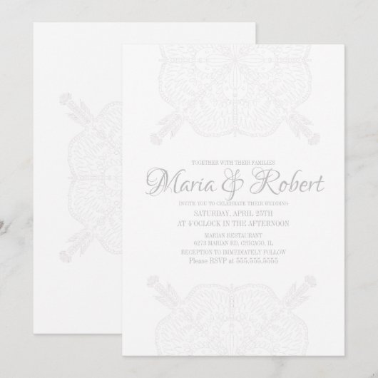 ミニマルボヘミアン・マンダラアート・ボホウェディング 招待状 (正面/裏面)