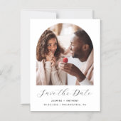 ミニマルボーホー写真アーチブラックホワイトSave the Date マグネット招待状 (正面)