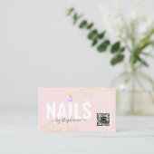ミニマルポーランドネイルビューティーサロンQRコードピンク コーリングカード (スタンド正面)