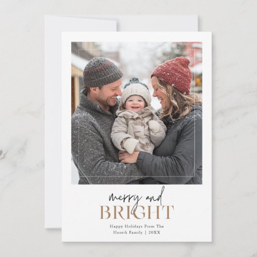 ミニマルメリースで明るいクリスマス家族の写真 シーズンカード (正面)