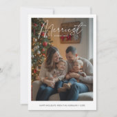 ミニマルメリースクリスマスベビー家族写真 シーズンカード (正面)